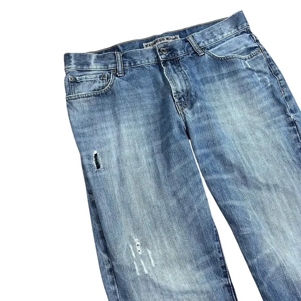Y2K Express Jeans Kingston Classic Fit Straight Leg 34x32 Distressed Faded